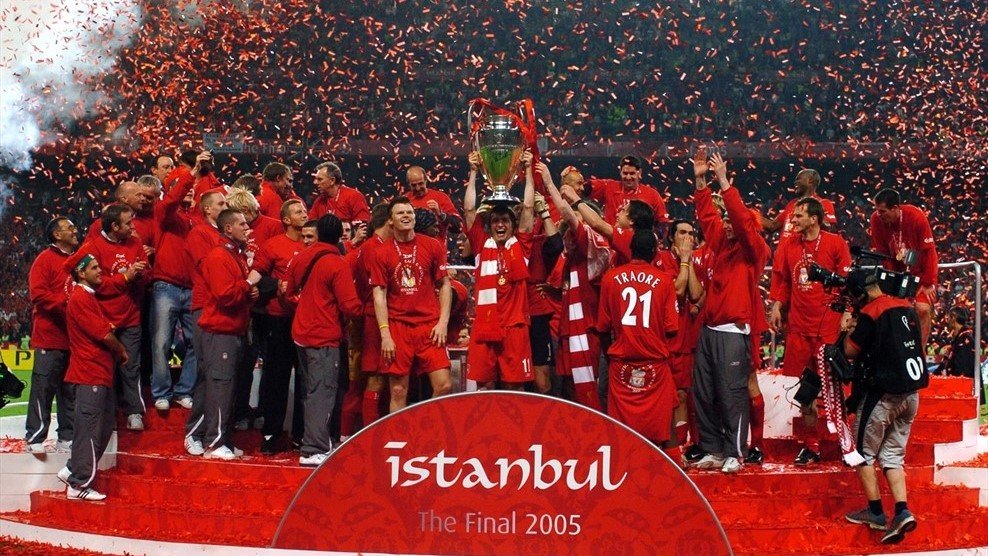 Liverpool celebrate winning the 2005 Champions League final after defeating AC Milan in Istanbul