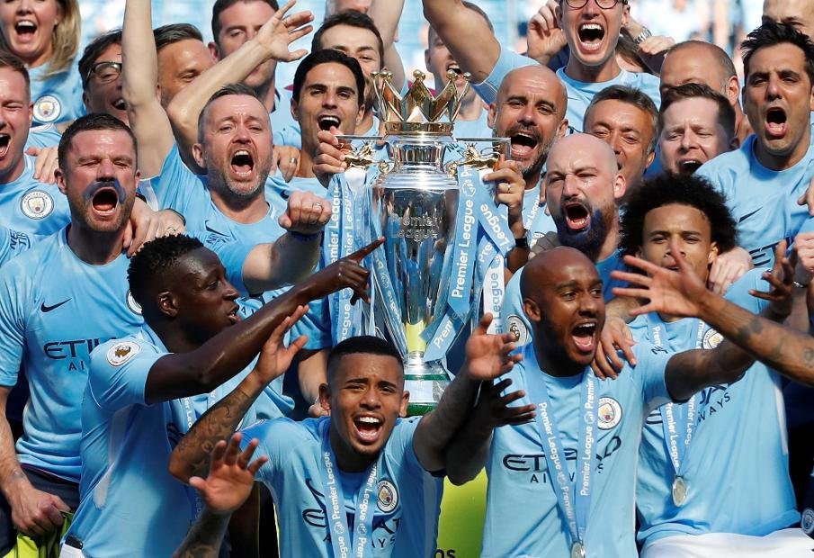 Manchester City after winning the Premier League in 2017/2018