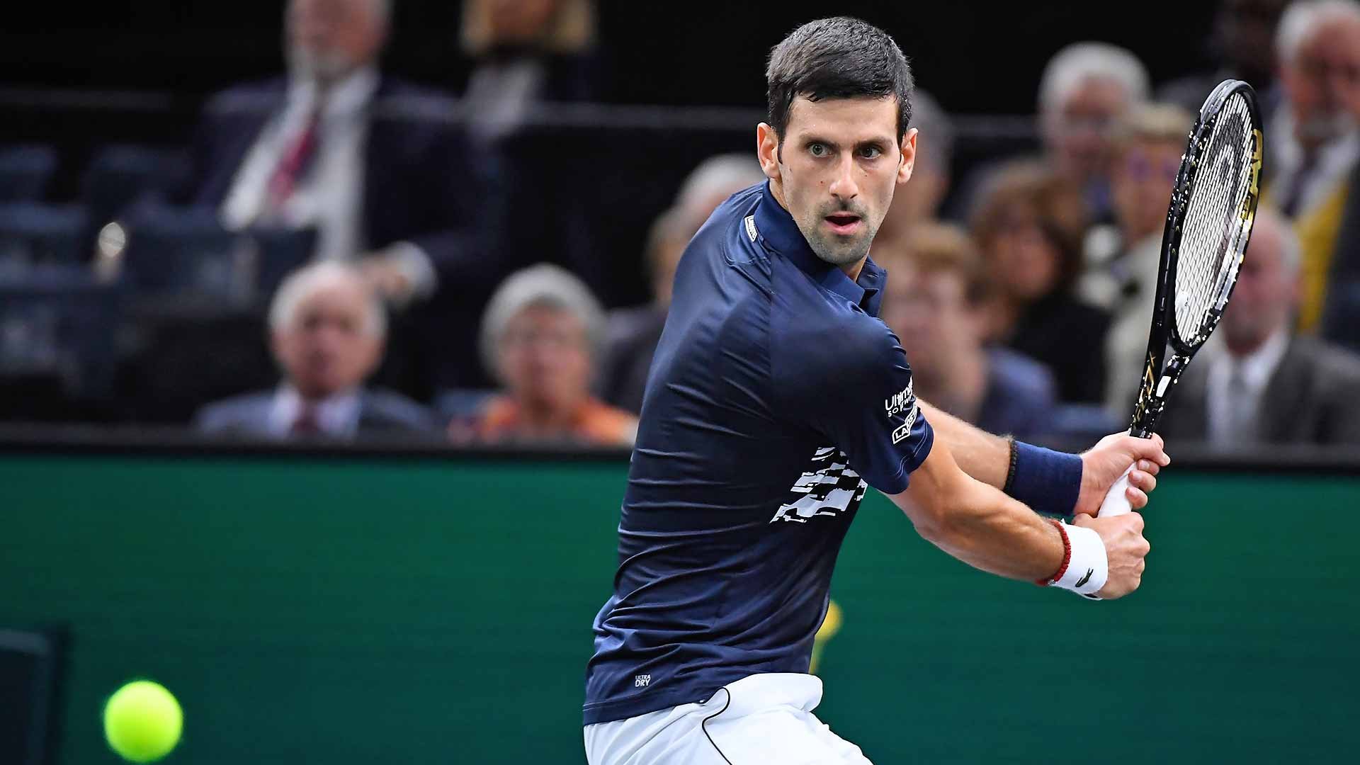 Novak Djokovic in the 2019 Paris Masters