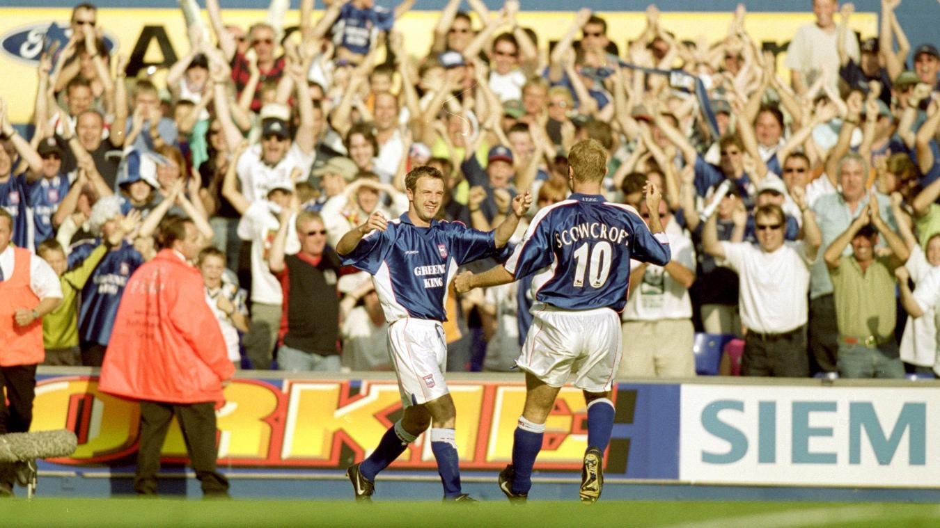 Marcus Stewart celebrates after helping Ipswich finish fifth in 2000/2001 Premier League