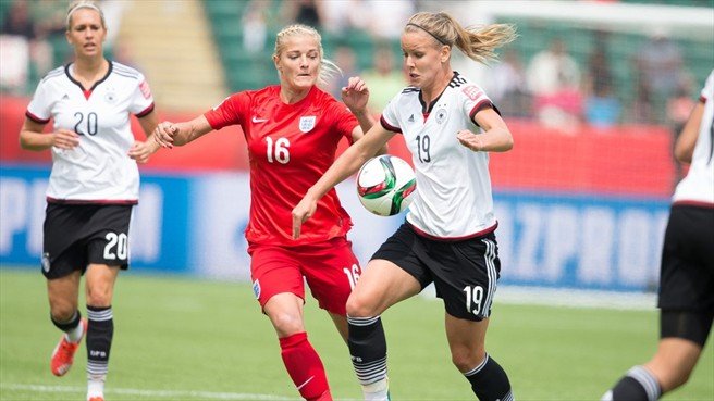 Katie Chapman playing for England against Germany in 2015 FIFA World Cup