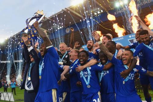 Leicester City celebrating winning the Premier League in 2016