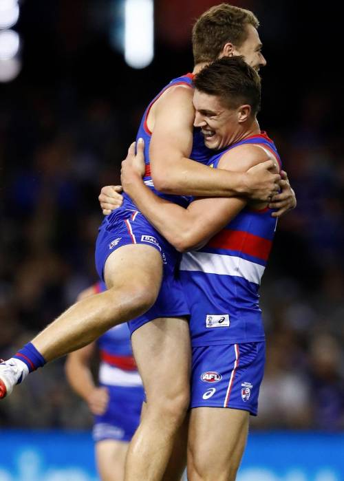 Jack Macrae and Jordon Sweet for the Western Bulldogs