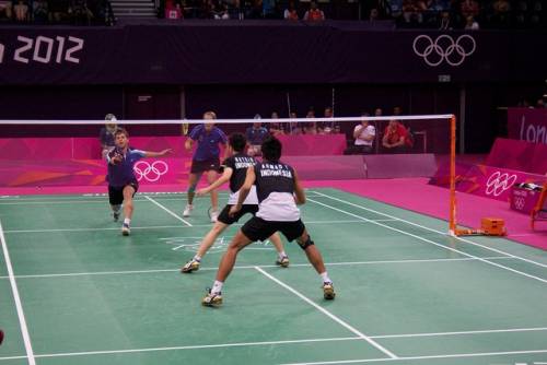Fuchs and Michels for Germany against Natsir and Ahamd for Indonesia in Badminton at the 2012 Summer Olympics