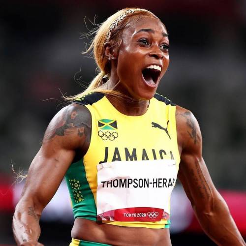 Elaine Thompson Herah after winning the women's 100m race for Jamacia