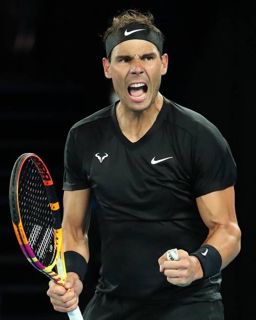 Tennis player Rafael Nadal celebrates.