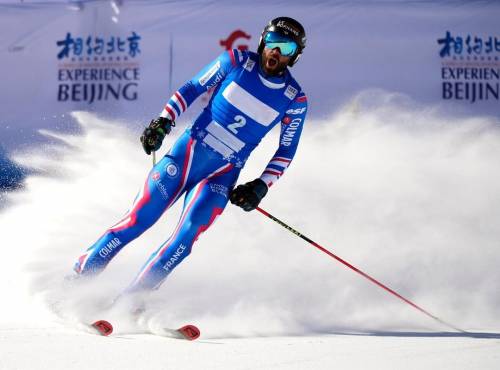 An athlete competing at the Ski Cross World Cup in Zhangjiakou