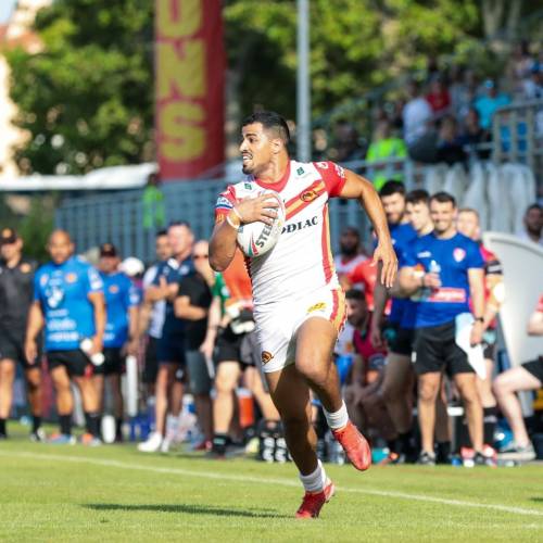 Catalans Dragons player Fouad Yaha in action