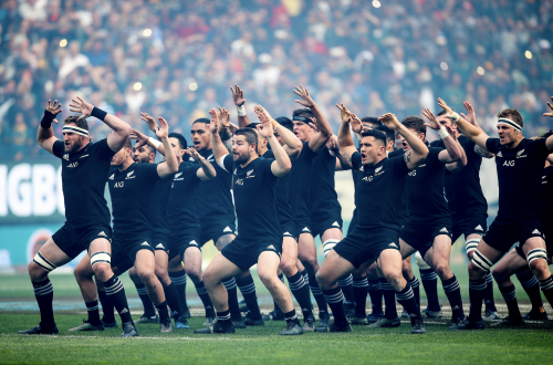 The New Zealand All Blacks Performing a Haka Before Their Match 