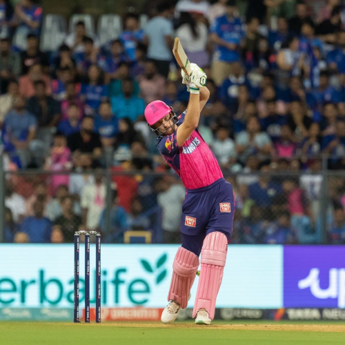 Jos Buttler hitting the ball.