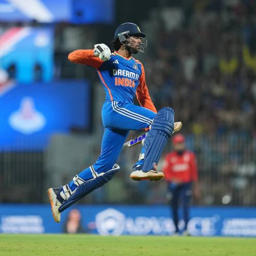 Tilak Varma celebrating after winning the game for India