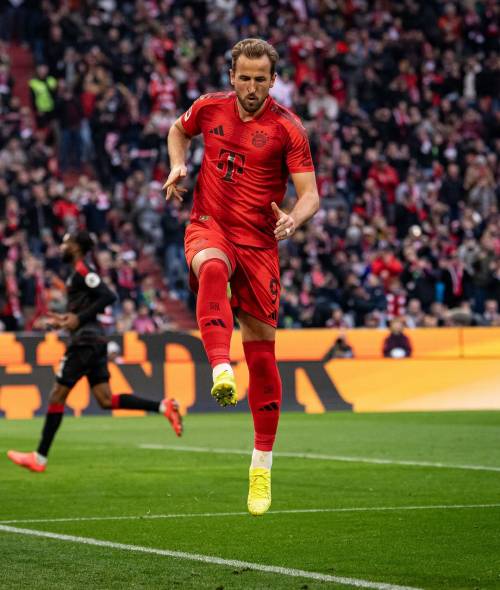 Harry Kane celebrating after scoring for Bayern Munich