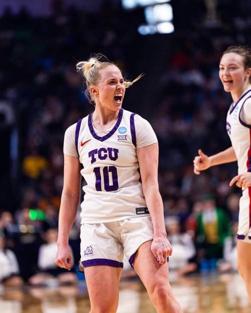 Hailey Van Lith Hailey Van Lith celebrating after scoring for TCU Women’s Basketball