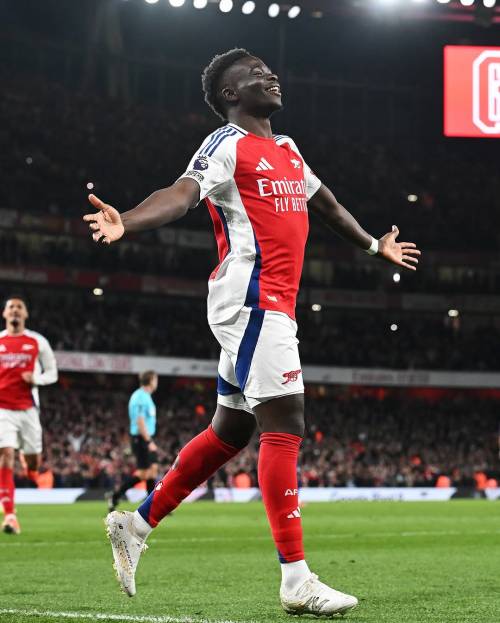 Bukayo Saka Bukayo Saka celebrating after scoring for Arsenal