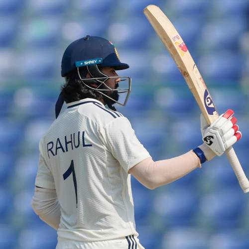 KL Rahul celebrates after scoring a half century for India