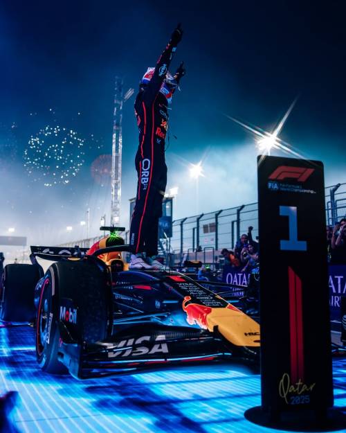 Max Verstappen celebrates after winning the Qatar Grand Prix