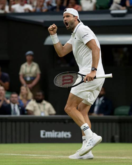 Grigor Dimitrov in action at the 2026 Wimbledon Championships